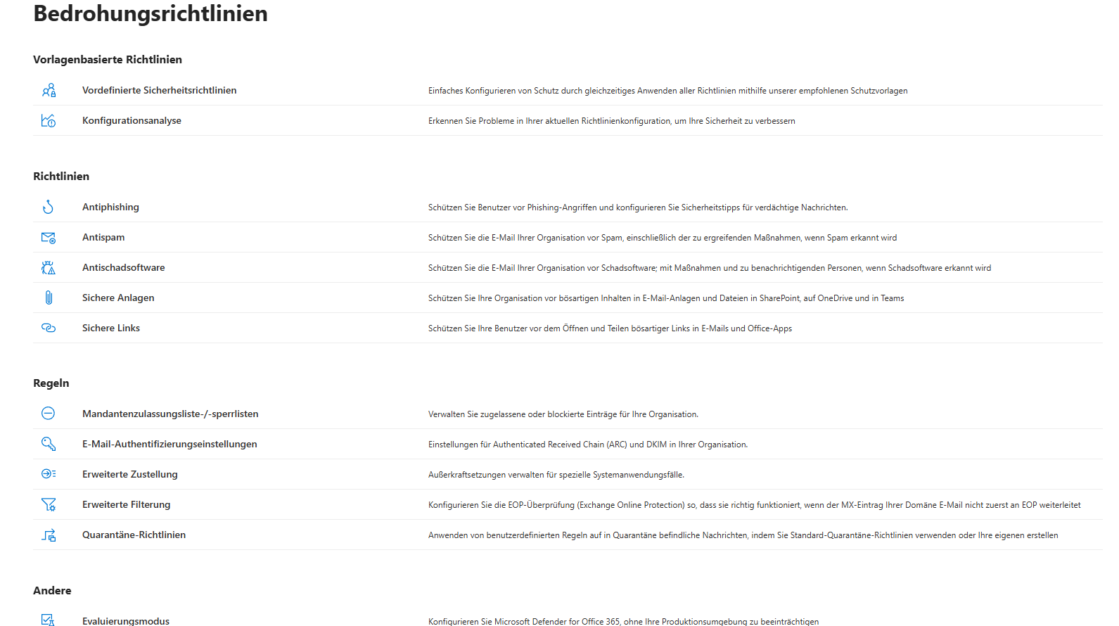 Defender for Office 365 - Bedrohungsrichtlinien