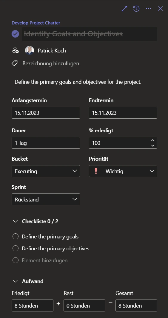Microsoft Planner Aufgabe