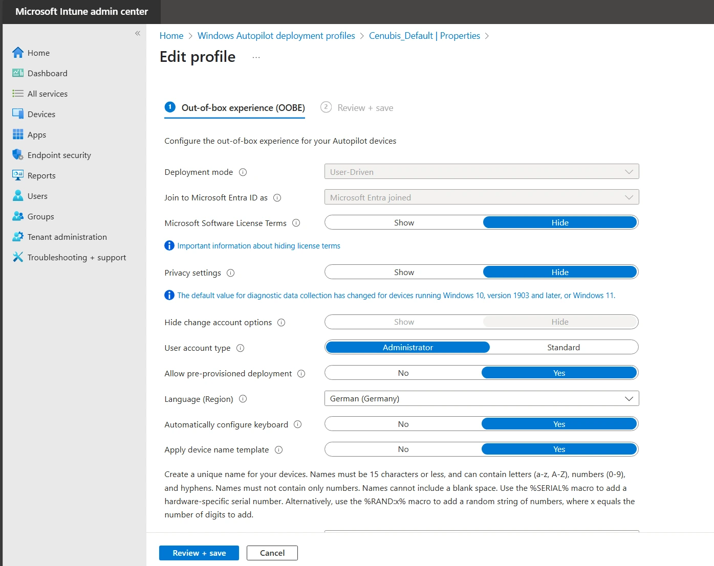 Windows Autopilot Profile